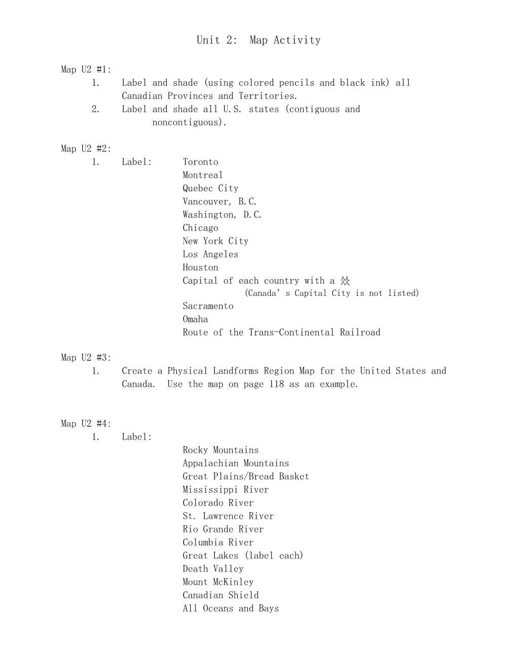 Unit 2: Map Activity