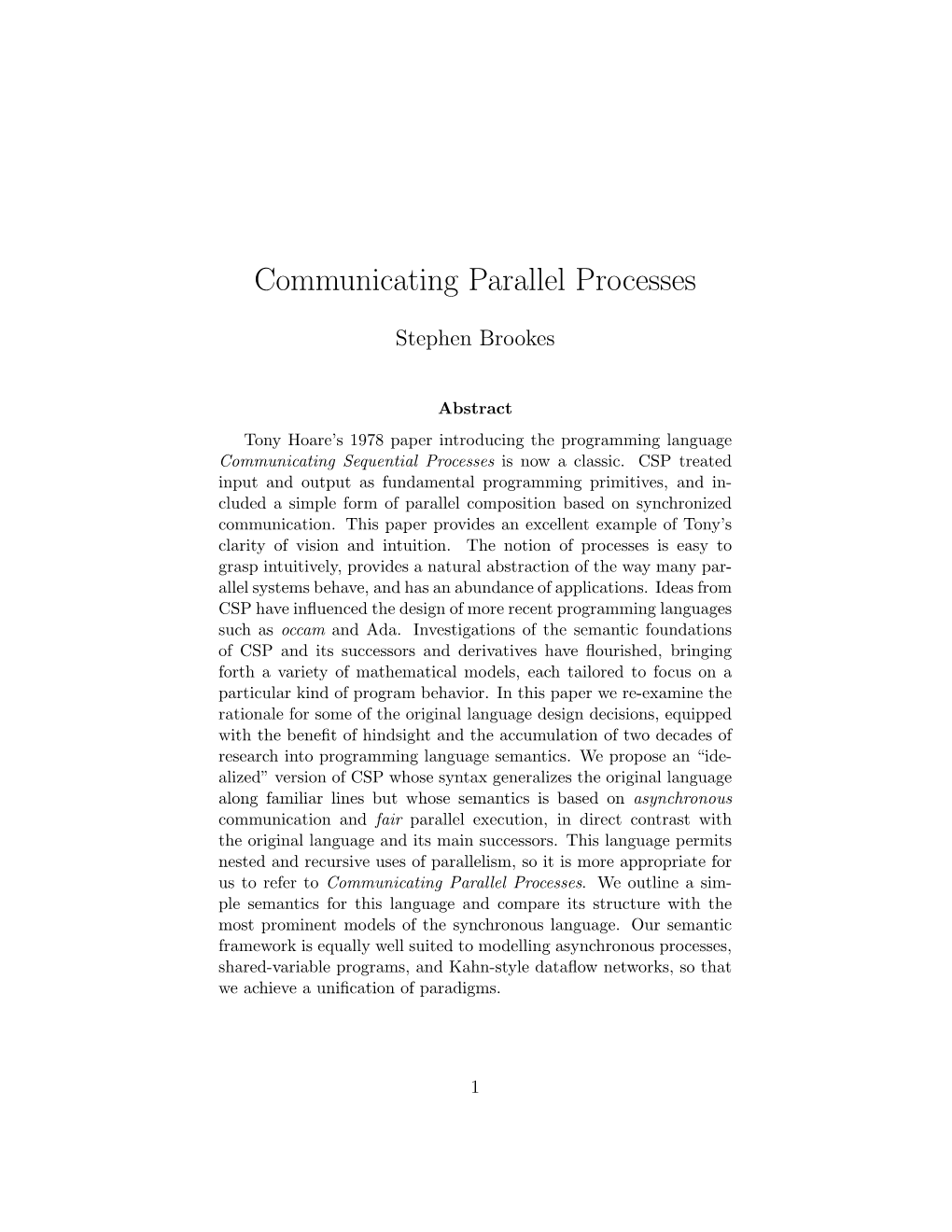 Communicating Parallel Processes