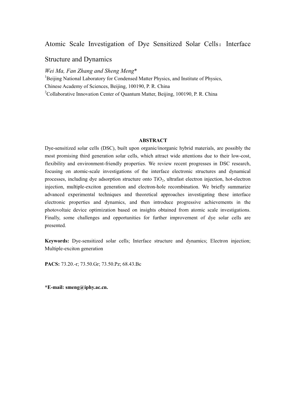 Atomic Scale Investigation of Dye Sensitized Solar Cells：Interface