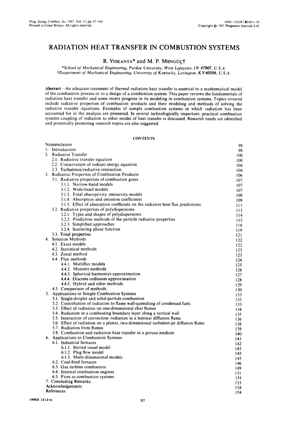 Radiation Heat Transfer in Combustion Systems