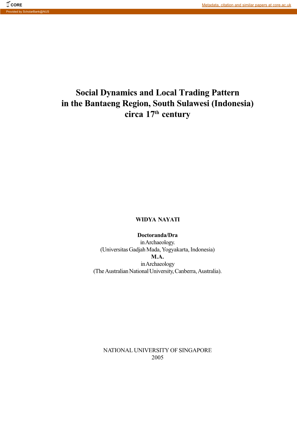 Social Dynamics and Local Trading Pattern in the Bantaeng Region, South Sulawesi (Indonesia) Circa 17Th Century