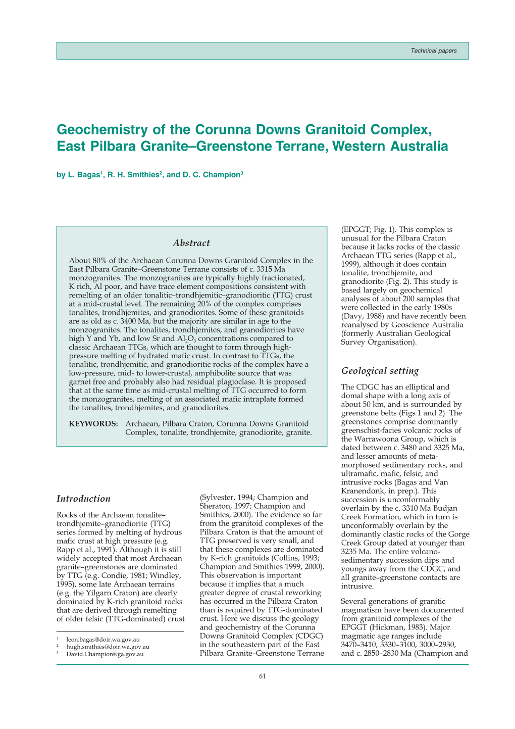 Geochemistry of the Corunna Downs Granitoid Complex, East Pilbara Granite–Greenstone Terrane, Western Australia by L