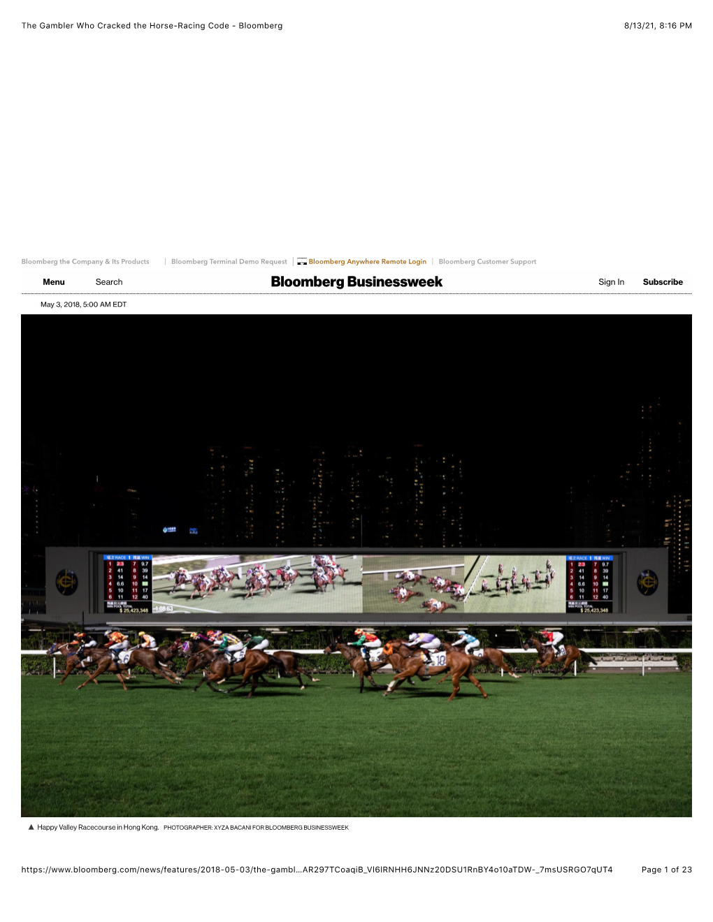 The Gambler Who Cracked the Horse-Racing Code - Bloomberg 8/13/21, 8:16 PM