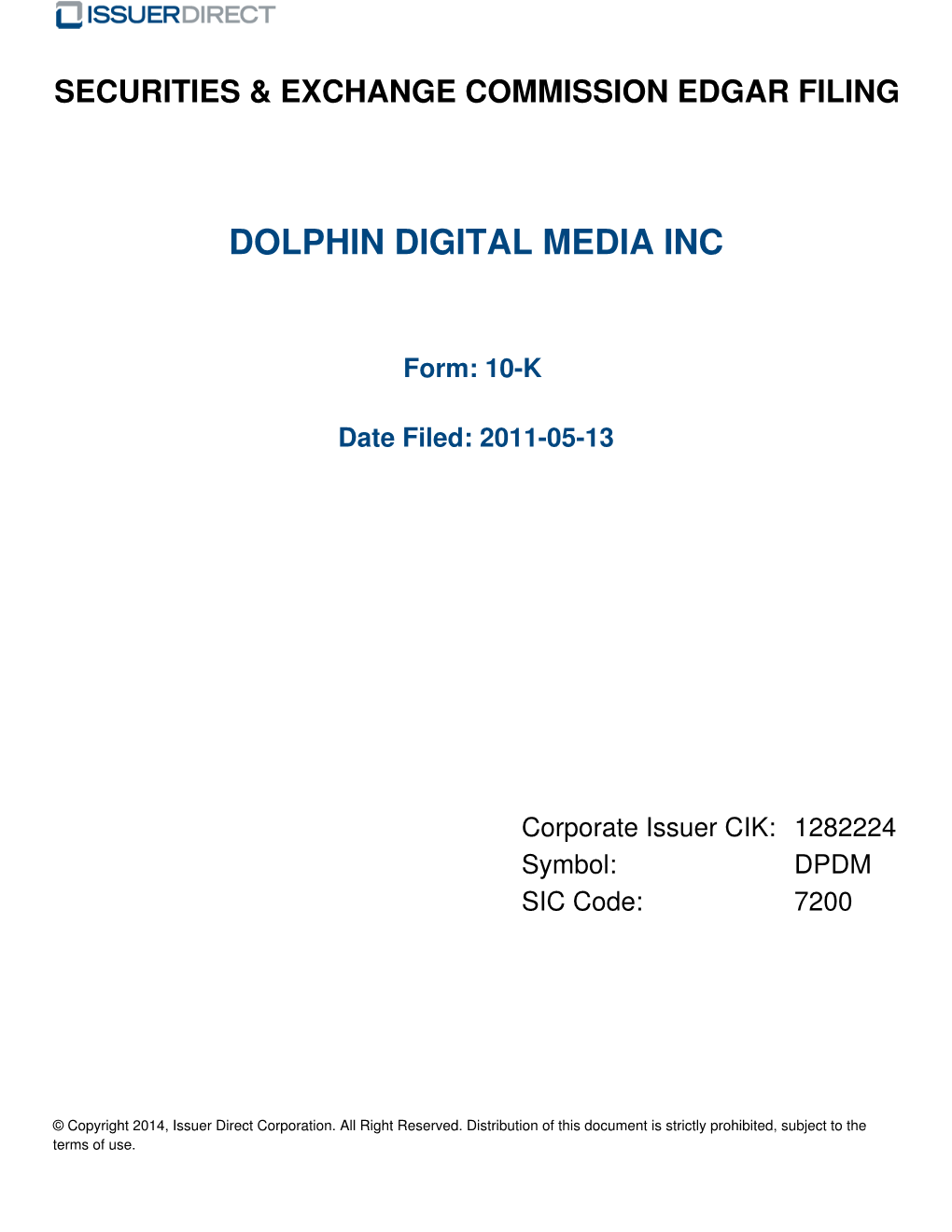 Dolphin Digital Media Inc