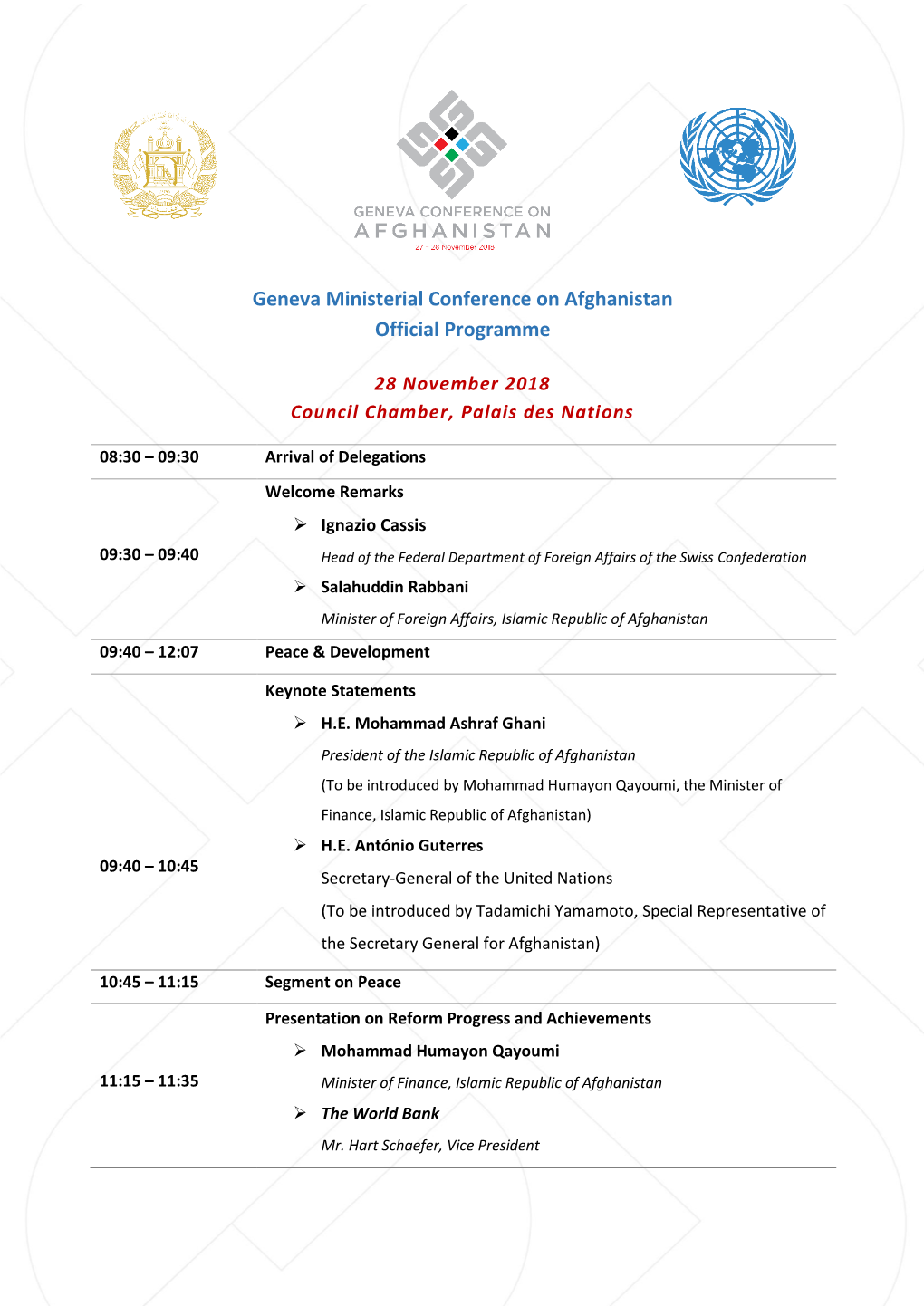 Geneva Ministerial Conference on Afghanistan Official Programme