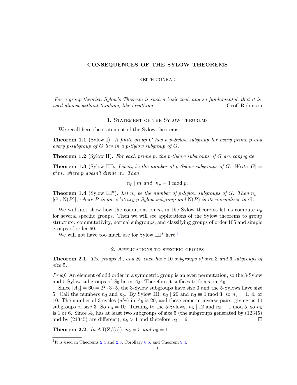 Consequences of the Sylow Theorems