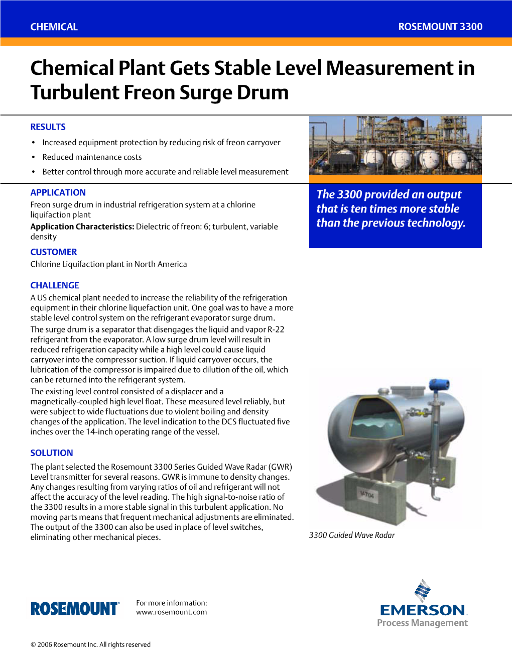 Chemical Plant Gets Stable Level Measurement in Turbulent Freon Surge Drum