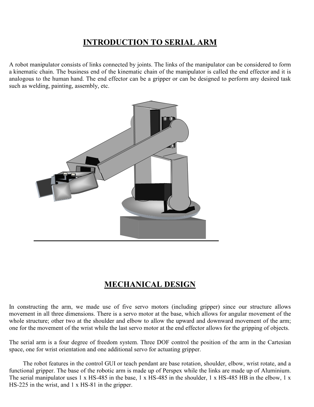 Introduction to Serial Arm Mechanical Design