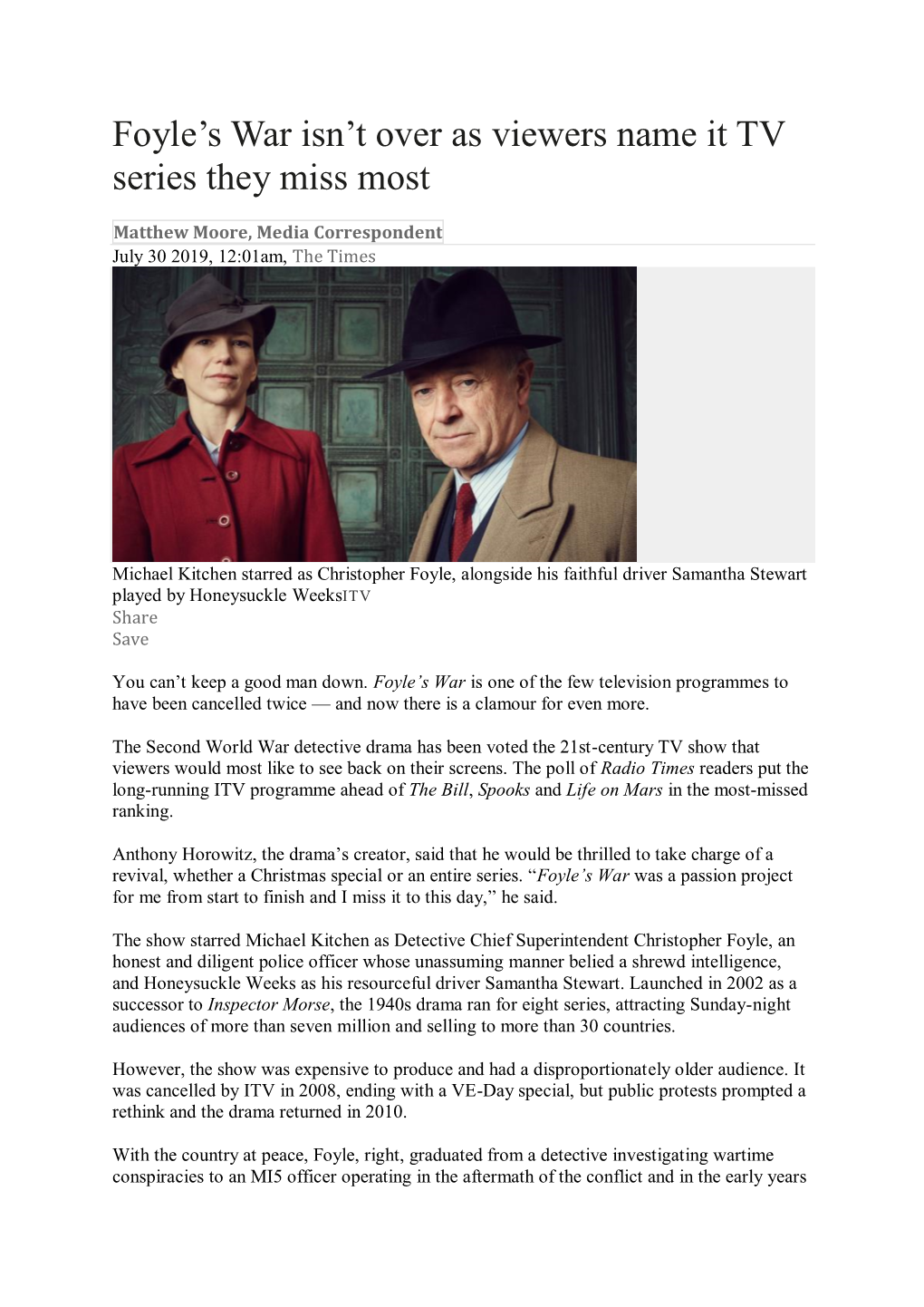 Foyle's War Isn't Over As Viewers Name It TV Series They Miss Most