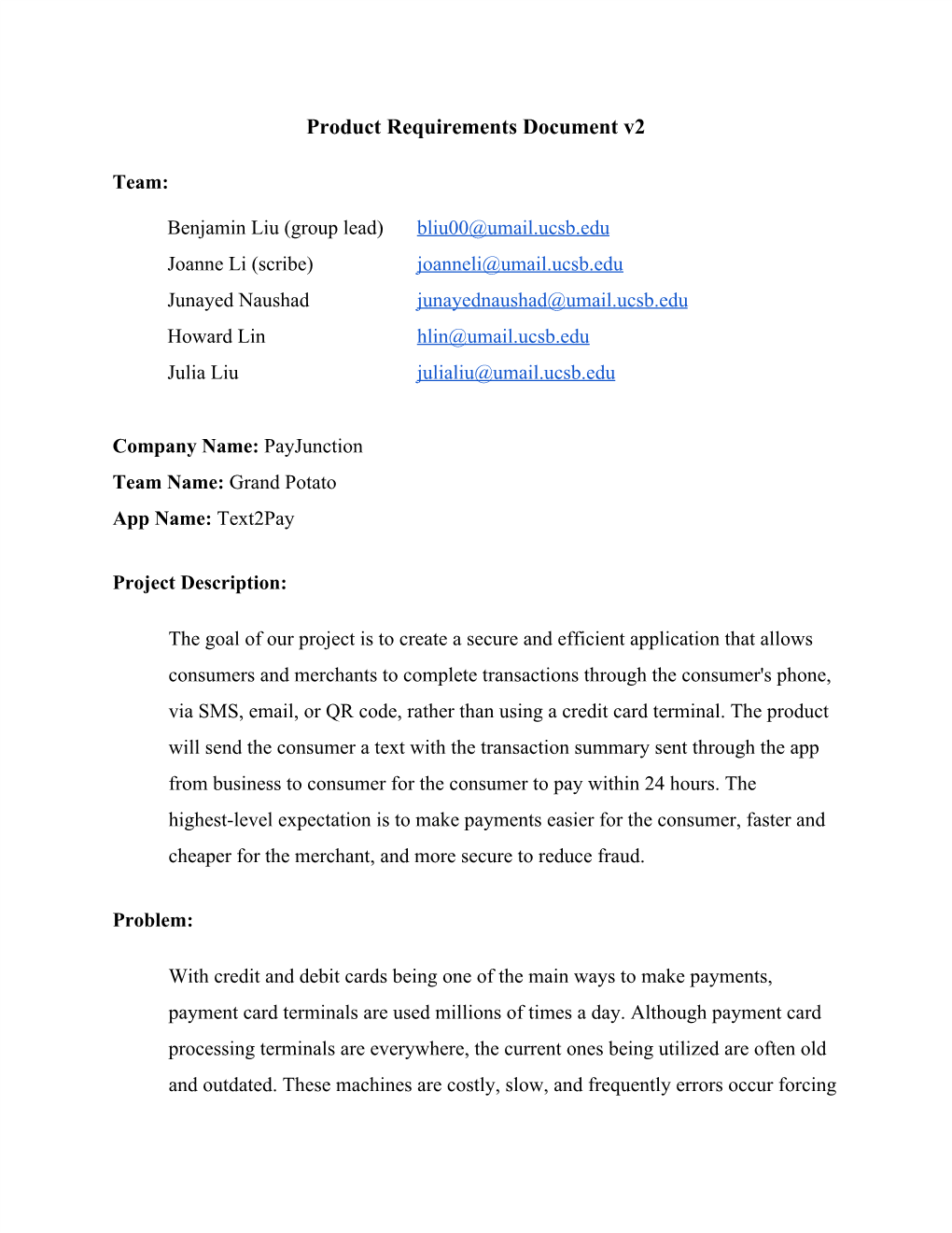 Product Requirements Document V2