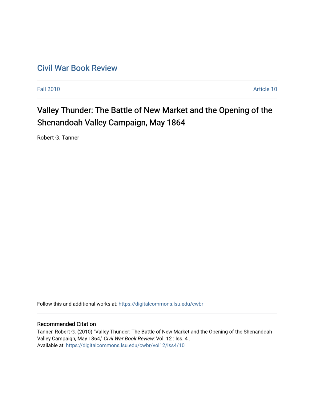 Valley Thunder: the Battle of New Market and the Opening of the Shenandoah Valley Campaign, May 1864
