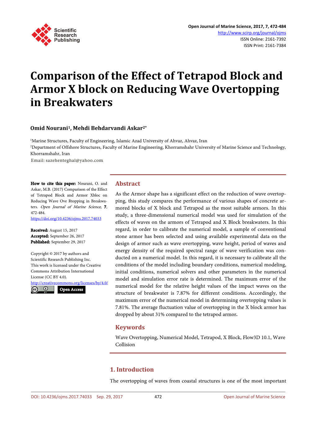 Comparison of the Effect of Tetrapod Block and Armor X Block on Reducing Wave Overtopping in Breakwaters