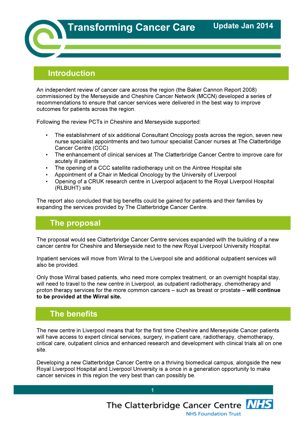 Transforming Cancer Care Update Jan 2014