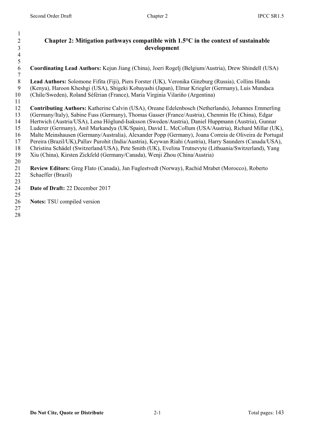 Chapter 2: Mitigation Pathways Compatible with 1.5°C in the Context of Sustainable Development