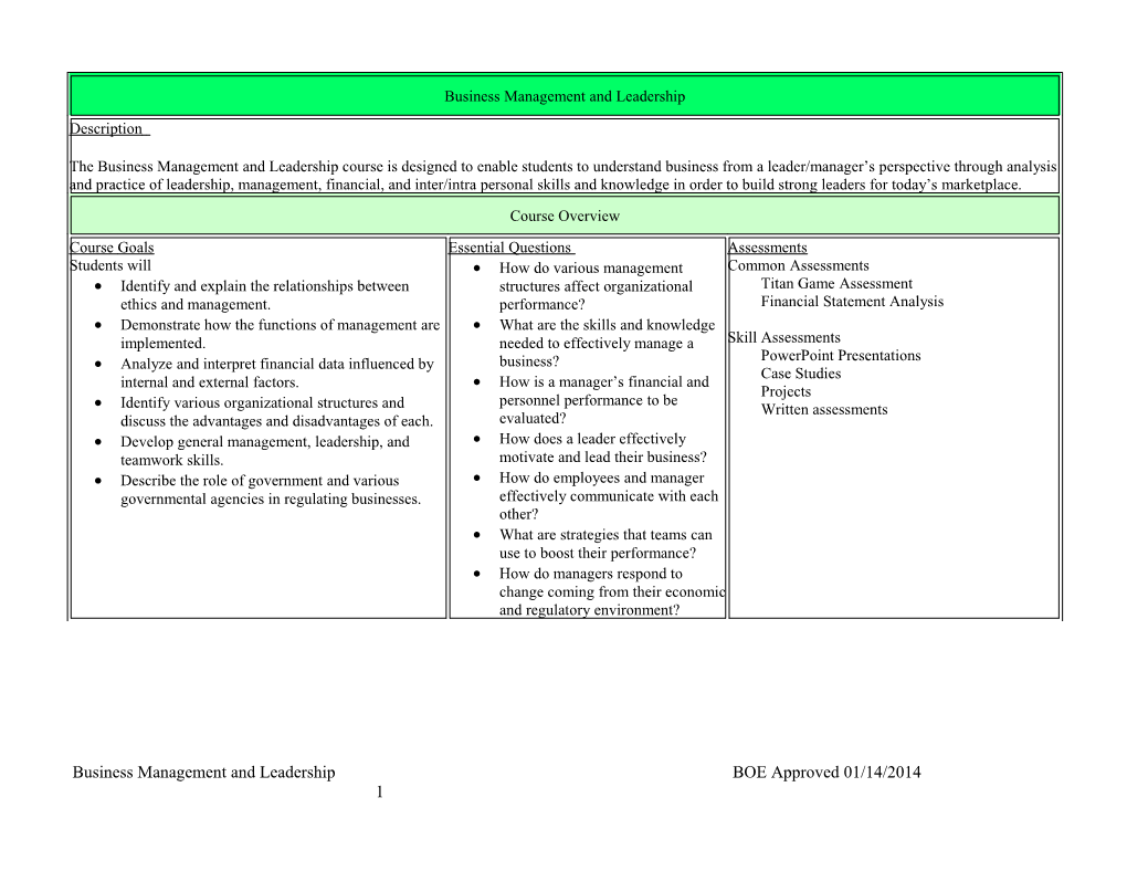 Business Management and Leadership