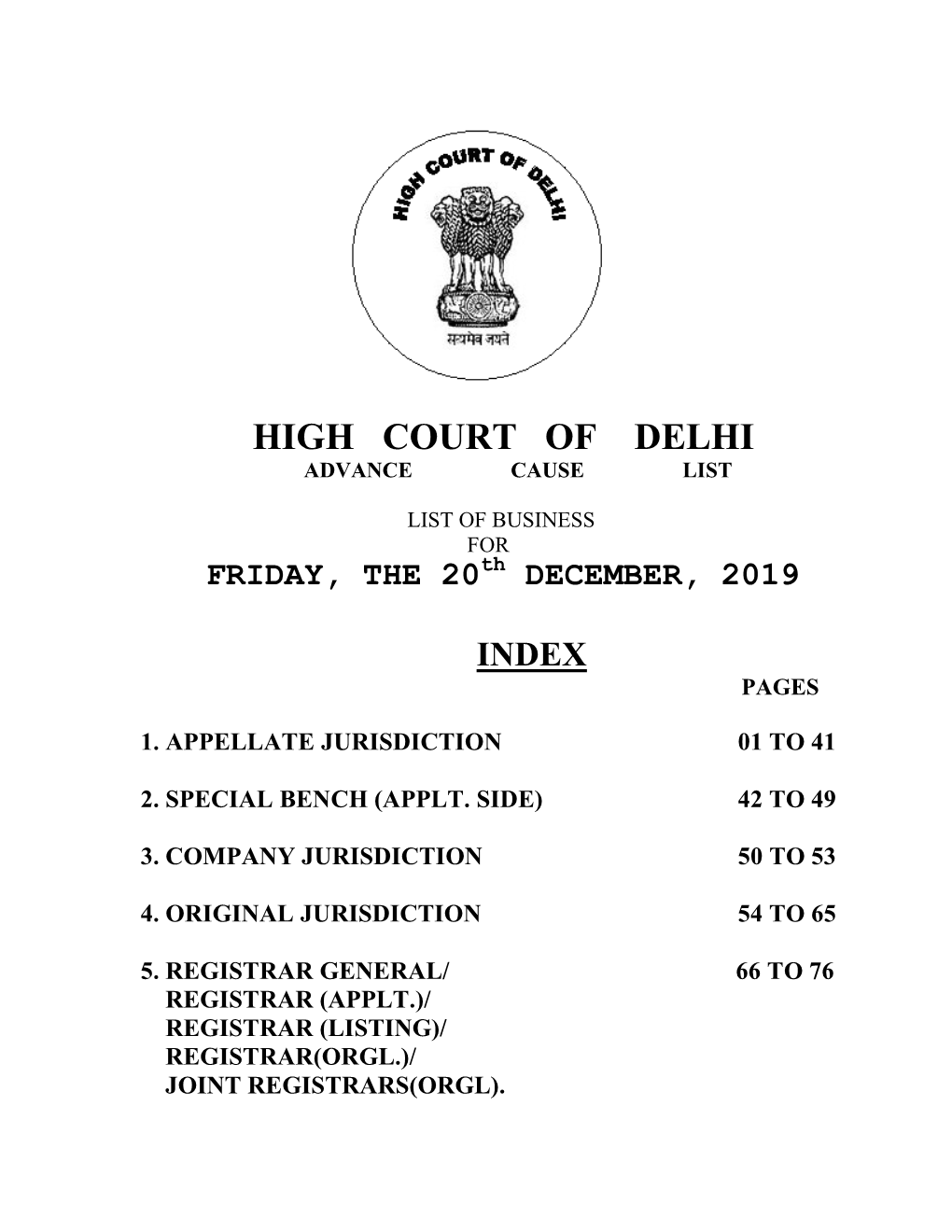 High Court of Delhi Advance Cause List