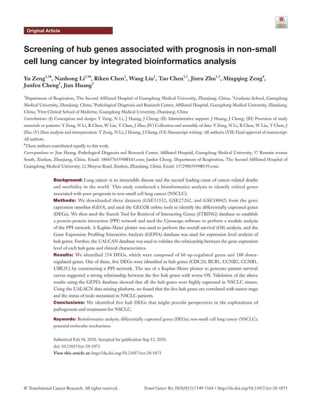 Screening of Hub Genes Associated with Prognosis in Non-Small Cell Lung Cancer by Integrated Bioinformatics Analysis