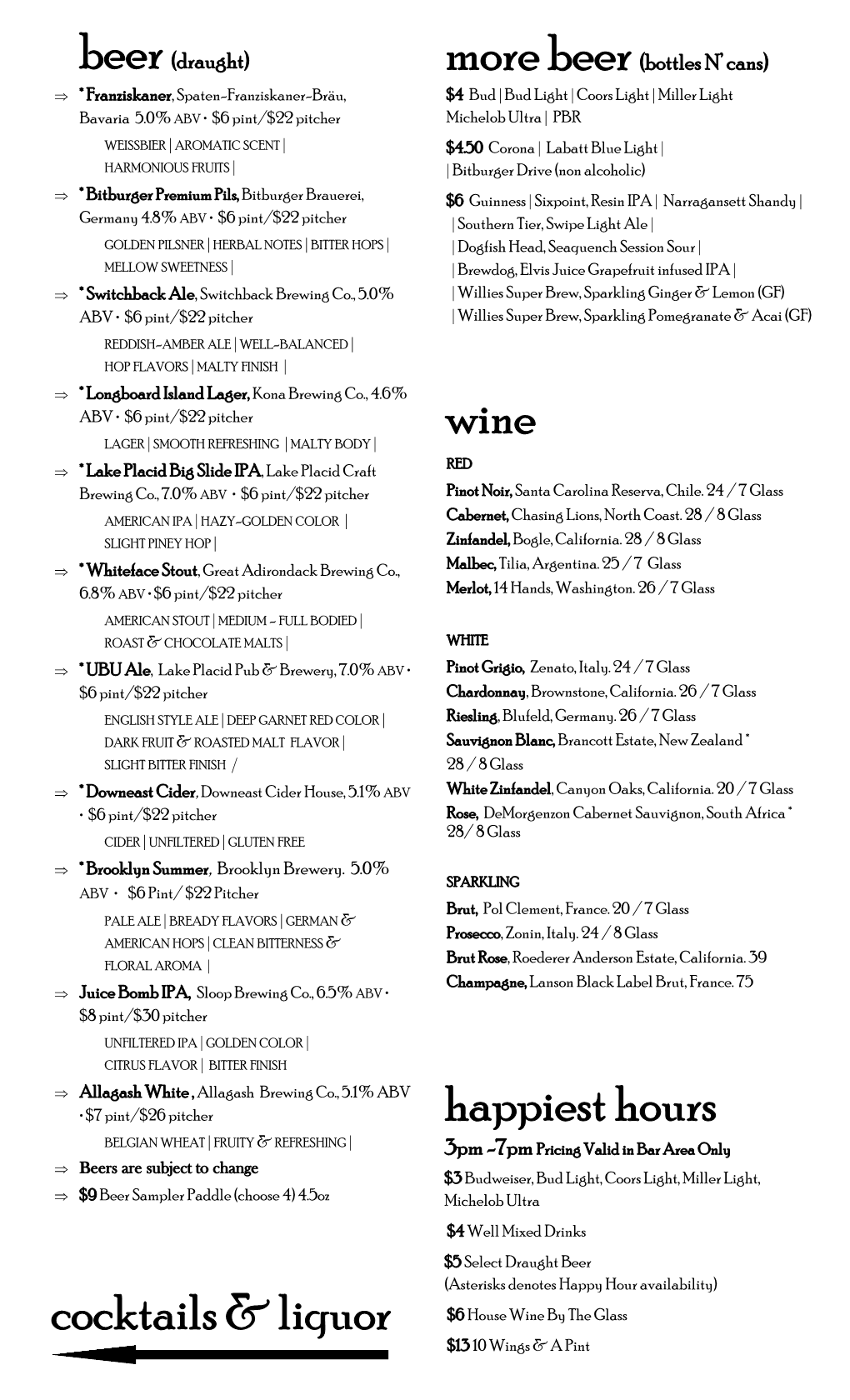 Happiest Hours Cocktails & Liquor Wine