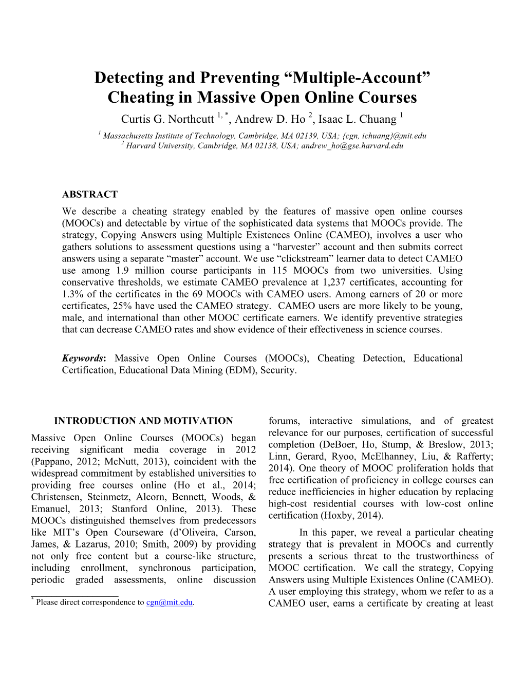 “Multiple-Account” Cheating in Massive Open Online Courses Curtis G