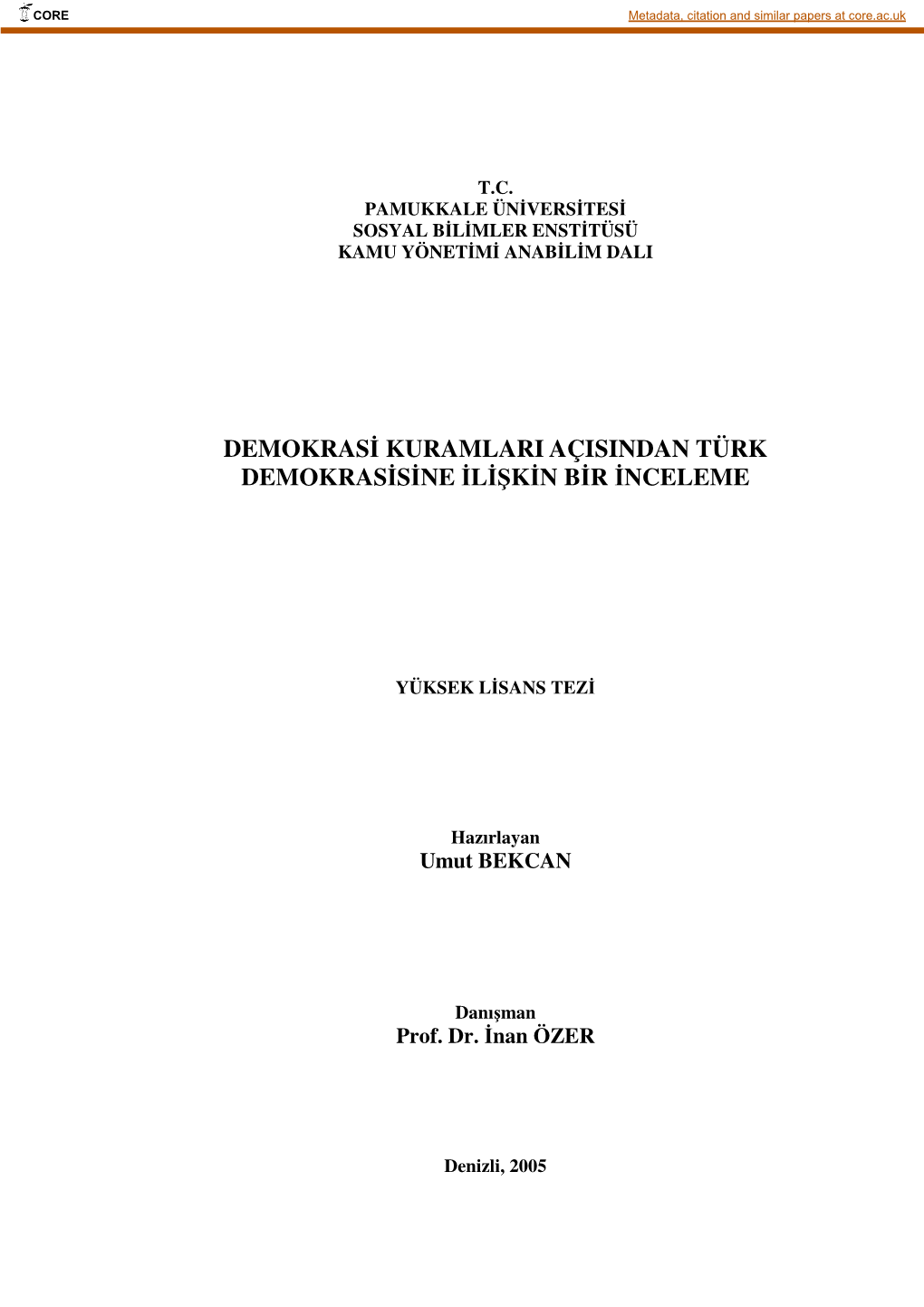 Demokrasi Kuramlari Açisindan Türk