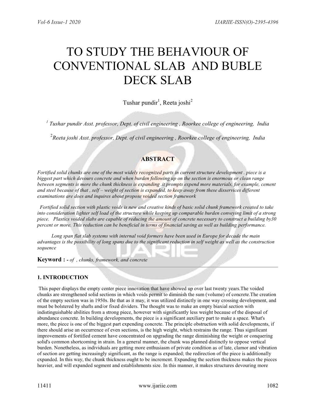 To Study the Behaviour of Conventional Slab and Buble Deck Slab