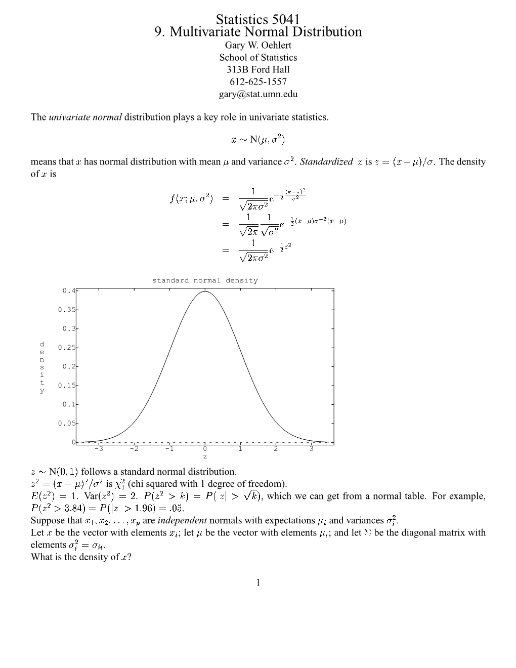 Statistics 5041 9. Multivariate Normal Distribution Gary W