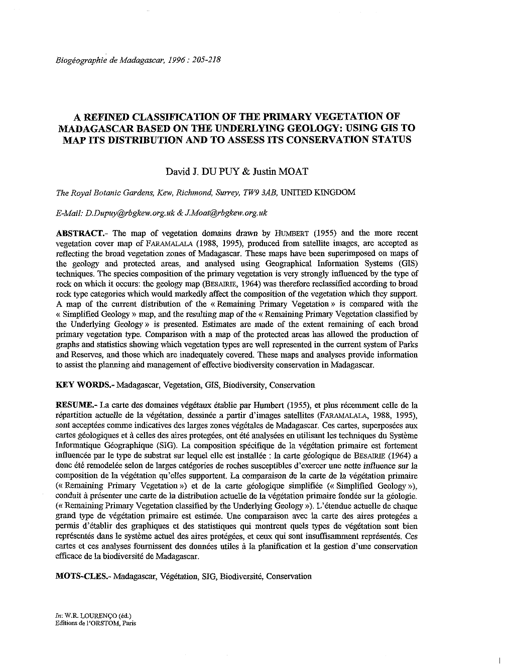 A Refined Classification of the Primary Vegetation Of