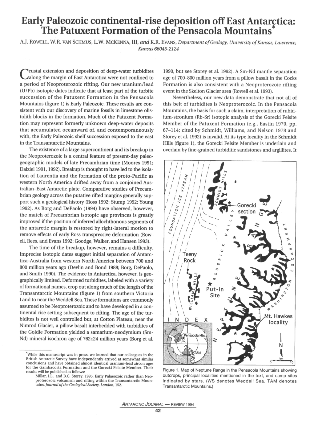 Early Paleozoic Continental-Rise Deposition Off East Antarctica: the Patuxent Formation of the Pensacola Mountains A.J