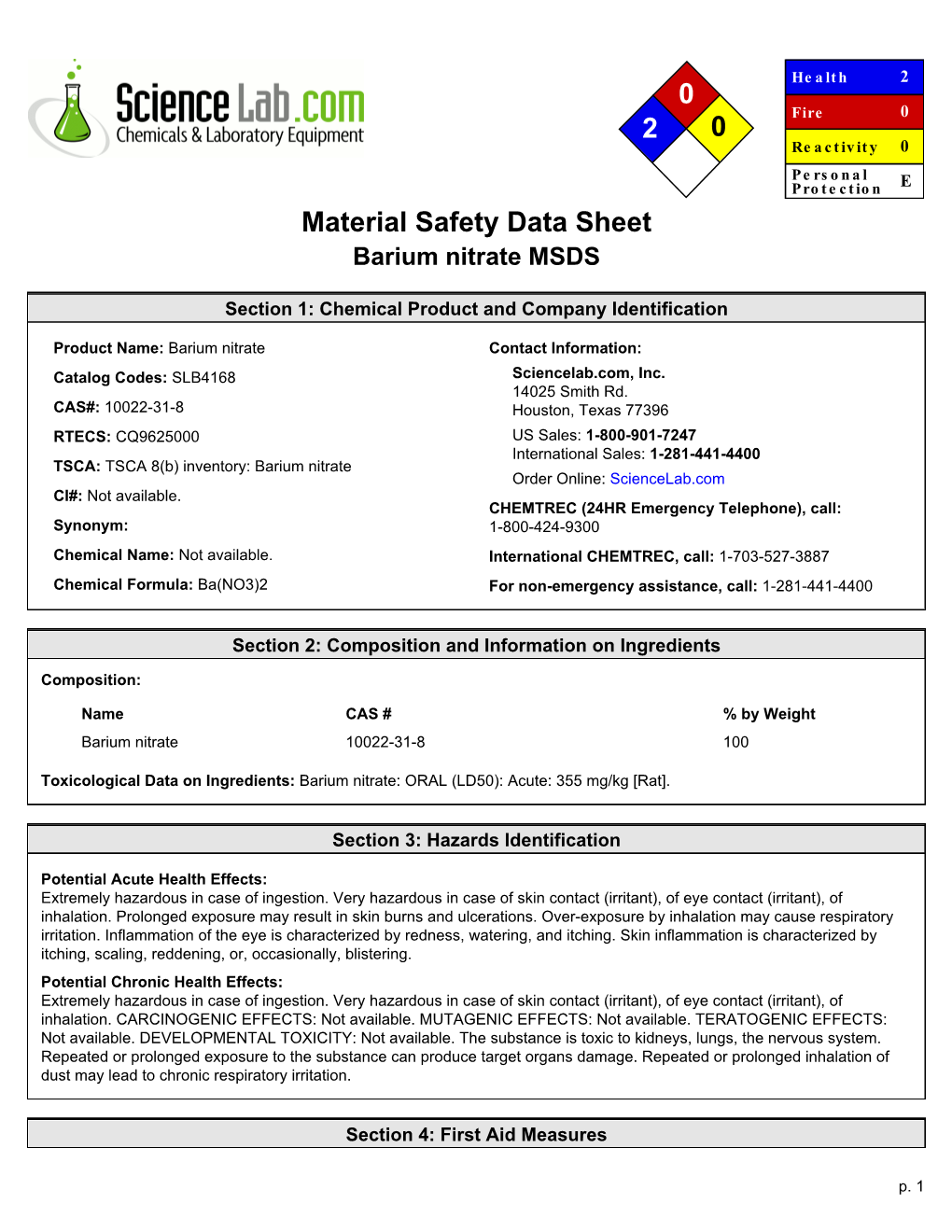 Barium Nitrate MSDS