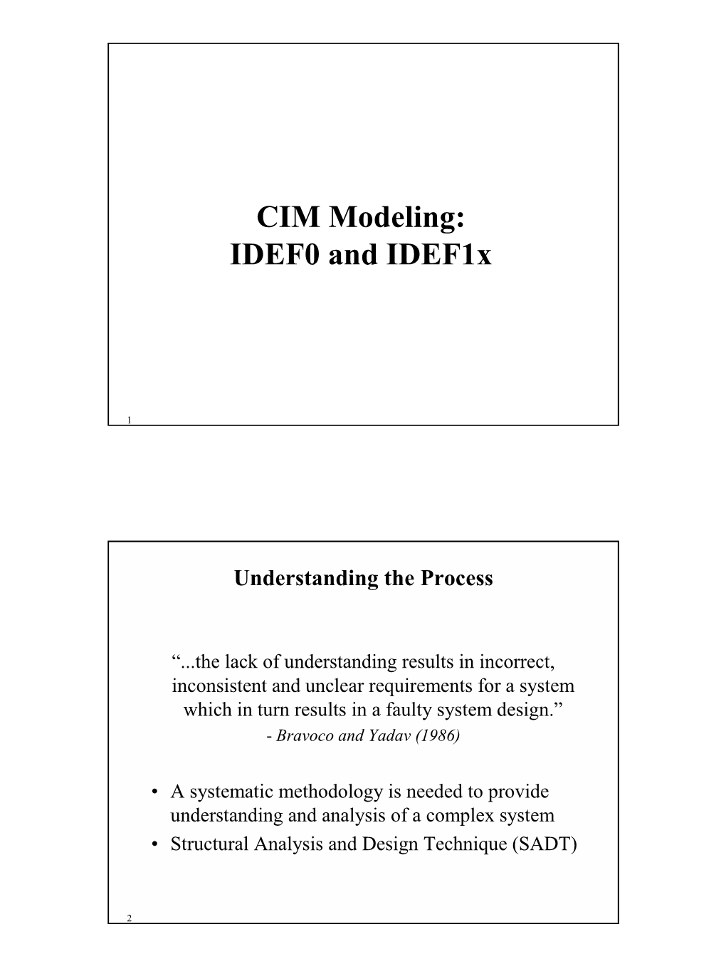 CIM Modeling: IDEF0 and Idef1x