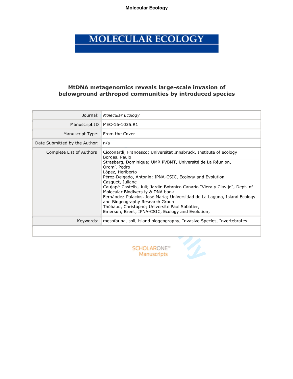 For Review Only Page 15 of 28 Molecular Ecology