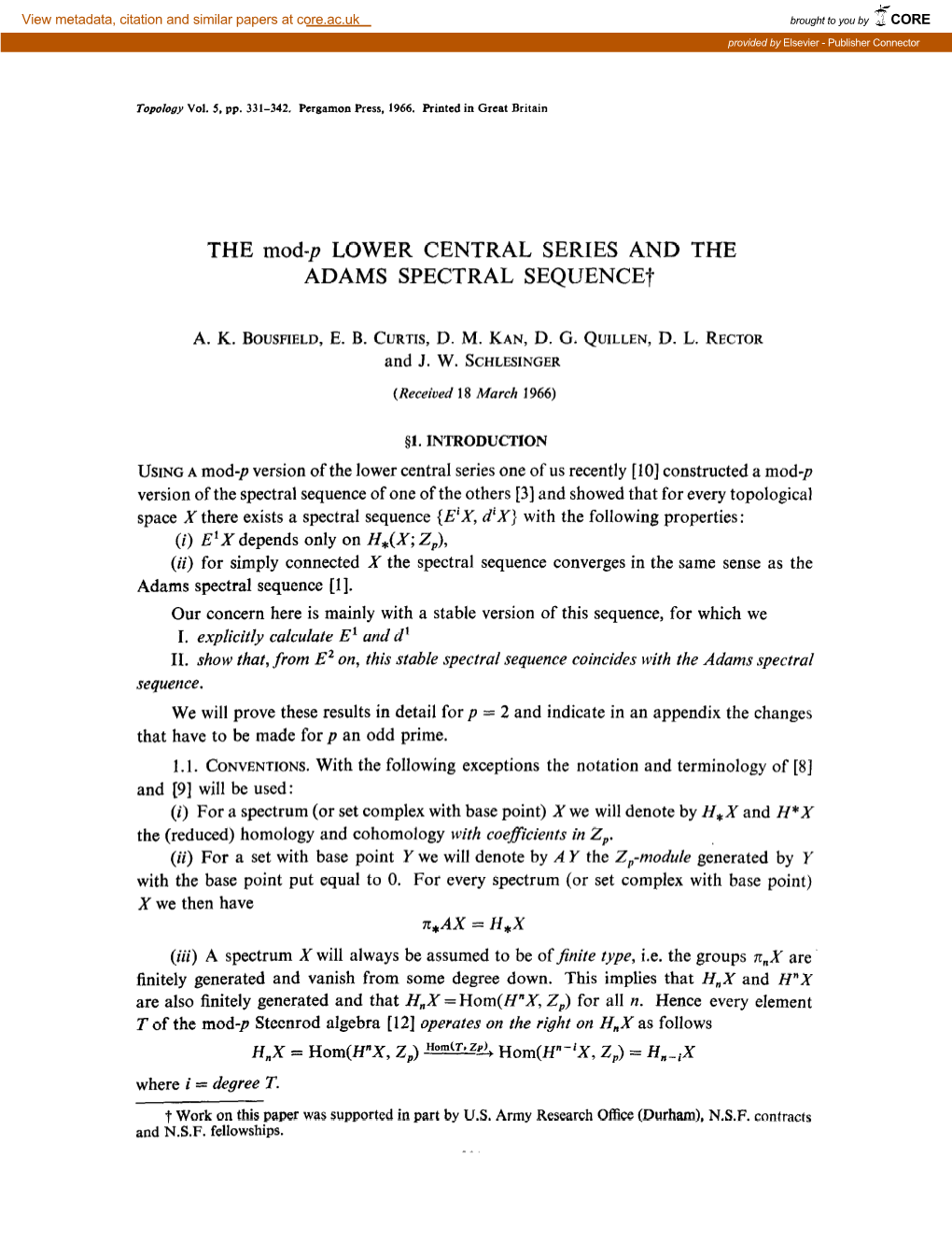 THE Mod-P LOWER CENTRAL SERIES and the ADAMS SPECTRAL SEQUENCE?