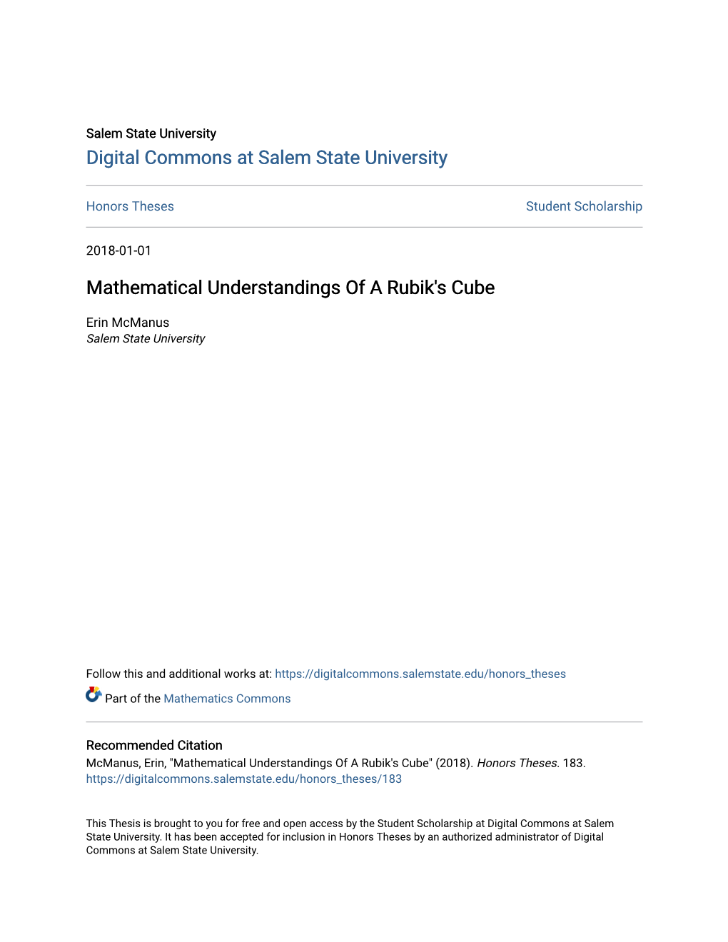 Mathematical Understandings of a Rubik's Cube