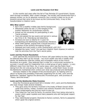 Lenin and the Russian Civil War