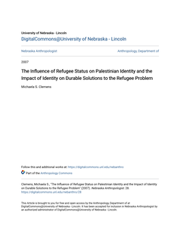 The Influence of Refugee Status on Palestinian Identity and the Impact of Identity on Durable Solutions to the Refugee Problem