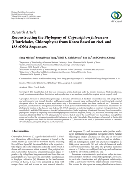 Reconstructing the Phylogeny of Capsosiphon Fulvescens (Ulotrichales, Chlorophyta) from Korea Based on Rbcland 18S Rdna Sequences