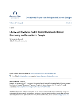 Liturgy and Revolution Part II: Radical Christianity, Radical Democracy, and Revolution in Georgia