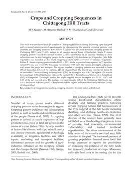 Crops and Cropping Sequences in Chittagong Hill Tracts