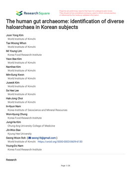 The Human Gut Archaeome: Identifcation of Diverse Haloarchaea in Korean Subjects