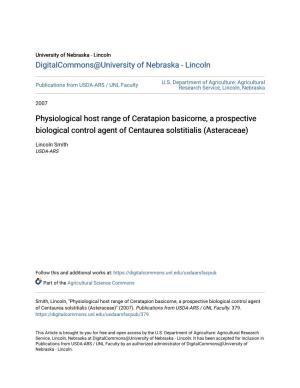 Physiological Host Range of Ceratapion Basicorne, a Prospective Biological Control Agent of Centaurea Solstitialis (Asteraceae)