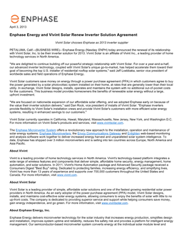 Enphase Energy and Vivint Solar Renew Inverter Solution Agreement