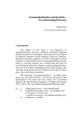 Grammaticalization and Iconicity : Two Interacting Processes