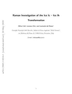 Raman Investigation of the Ice Ic – Ice Ih Transformation Arxiv:2005.11814