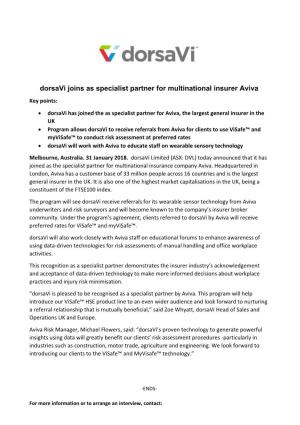 Dorsavi Joins As Specialist Partner for Multinational Insurer Aviva Key Points