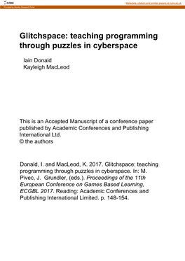 Glitchspace: Teaching Programming Through Puzzles in Cyberspace