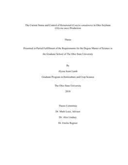 The Current Status and Control of Horseweed (Conyza Canadensis) in Ohio Soybean (Glycine Max) Production