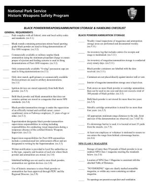 Black Powder/Weapons/Ammunition Storage & Handling Checklist