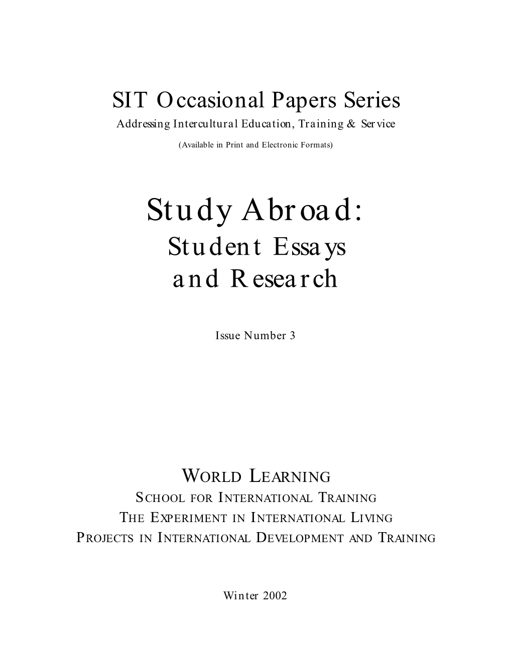 Study Abroad: Student Essays and Research