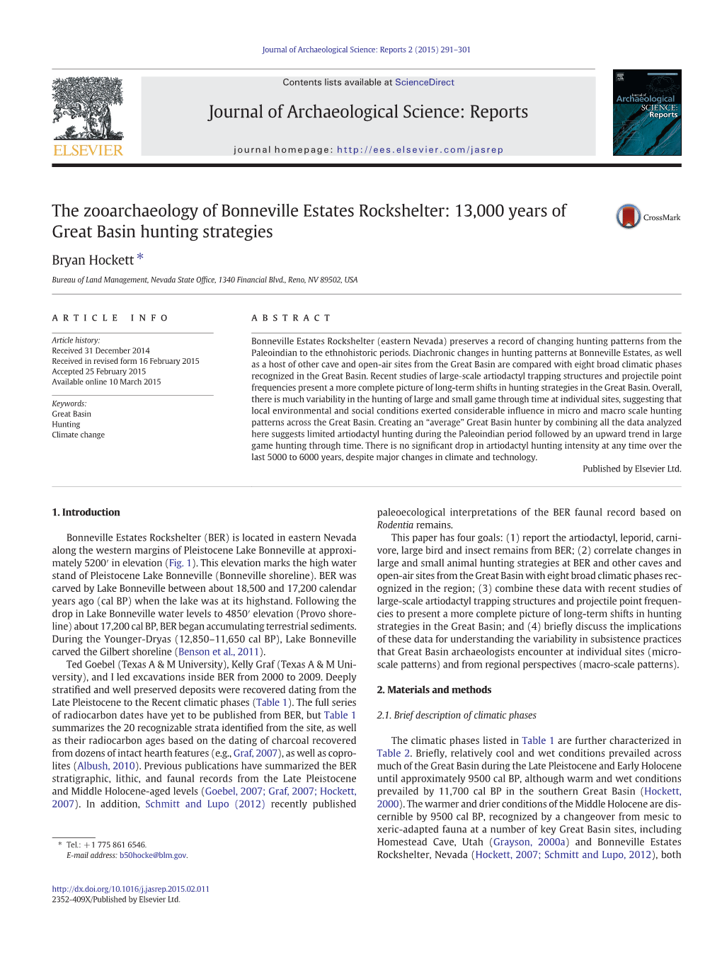 The Zooarchaeology of Bonneville Estates Rockshelter: 13,000 Years of Great Basin Hunting Strategies