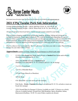 2021 S'pig'tacular Pork Sale Information